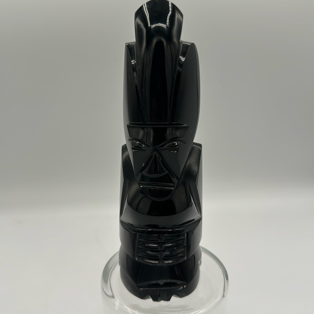 Obsidian Native Statue from Mexico.  7 1/2” tall
